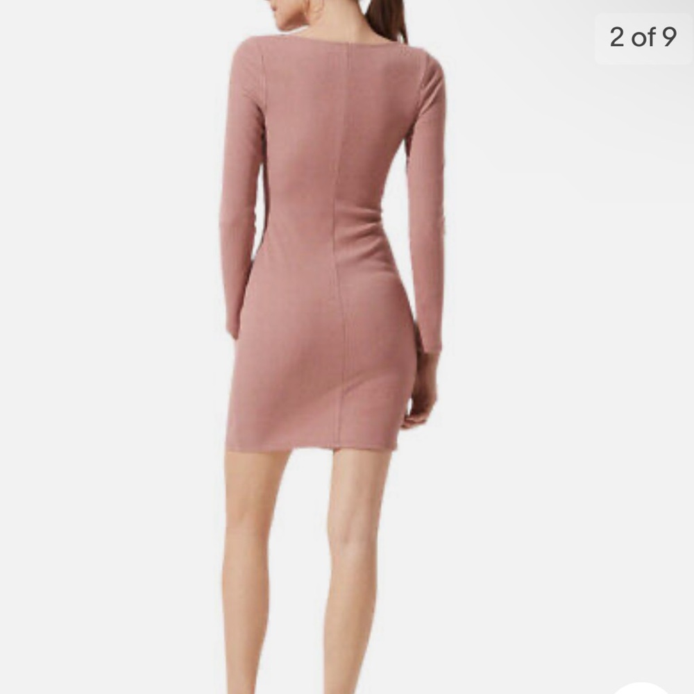 ASTR The Label Long Sleeve Ribbed Bodycon Dress Hook and Eye Front Blush Medium - Picture 2 of 8